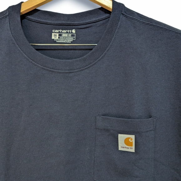 Carhartt Navy Blue Cotton Crew Neck Logo Pocket T-Shirt Mens Loose Fit 3XL Tall - Picture 2 of 5